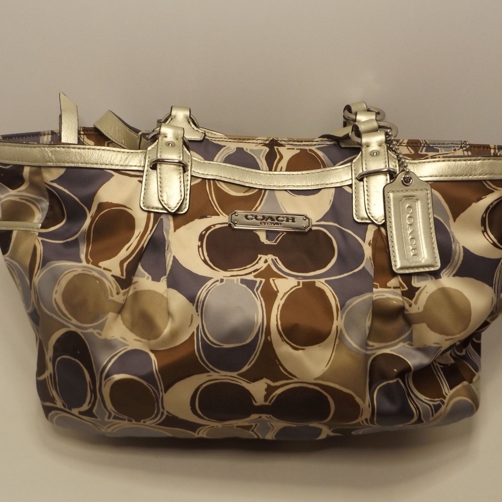 Coach Vintage Multicolor Logo Print Satchel Bag Metallic Leather F22161 Large